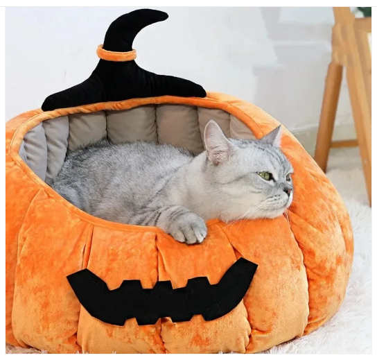 Halloween Pumpkin Cat Cushion Bed