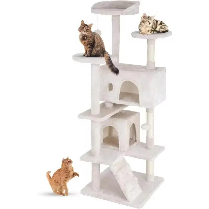 Cat Tree 54in Multi-Level Durable Cat Scratching Post & Cozy Fun Jumping Platform Space Saving Condo Pet Play House for Indoor - Stuff Xs