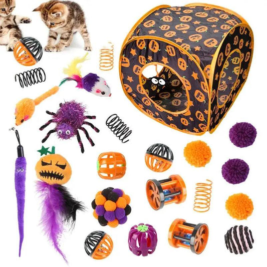 Cat Toys For Kittens Halloween Pumpkin Cube Catnip Toy Set Hide And Seek Cat Toy Feather Toys Cat Play Tunnel For Small Pets - Stuff Xs