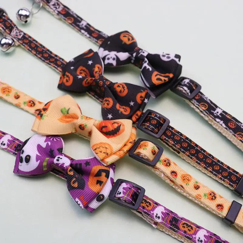 Explosive Pet Halloween Collar Bow With Bell Adjustable Cat Collar Small And Medium-sized Webbing Dog Collar - Stuff Xs