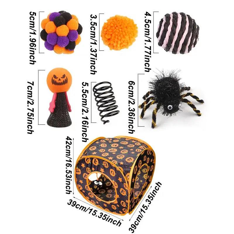 Cat Toys For Kittens Halloween Pumpkin Cube Catnip Toy Set Hide And Seek Cat Toy Feather Toys Cat Play Tunnel For Small Pets - Stuff Xs