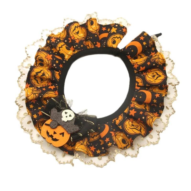 Creative Halloween Lace Cat Collar with Adjustable Bib Scarf for Pet Costume Pumpkin Lace Collar for Cats Halloween Dog Necklace - Stuff Xs