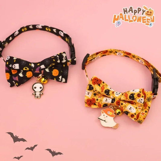 Pet collars for Halloween with various styles, detachable bow collars, holiday printed patterns, dog collars, cat collars - Stuff Xs