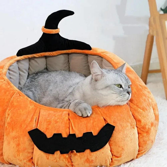 Cat Cushion Bed Halloween Pumpkin Cute Cat Nest Sofa Winter Pet Tent Cave Bed for Dogs Pet Supplies Kennel Cat House Soft Cozy - Stuff Xs