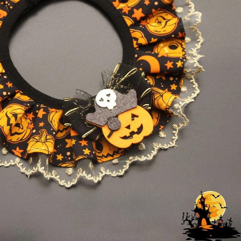 Creative Halloween Lace Cat Collar with Adjustable Bib Scarf for Pet Costume Pumpkin Lace Collar for Cats Halloween Dog Necklace - Stuff Xs