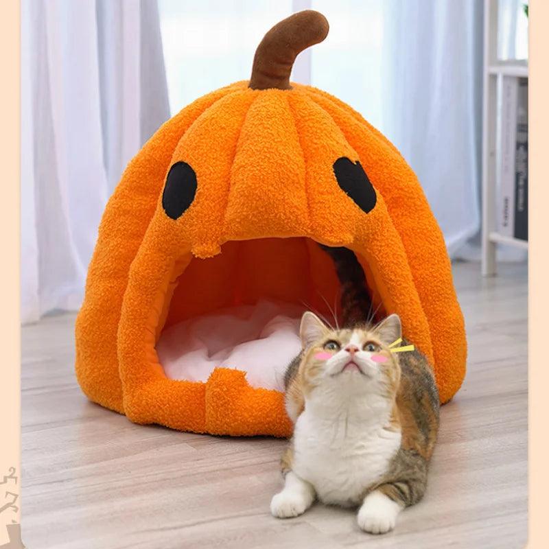 Halloween Pumpkin Cat Nest Autumn and Winter Warm Cat House Closed Cat Kennel Pets Halloween Pets - Stuff Xs