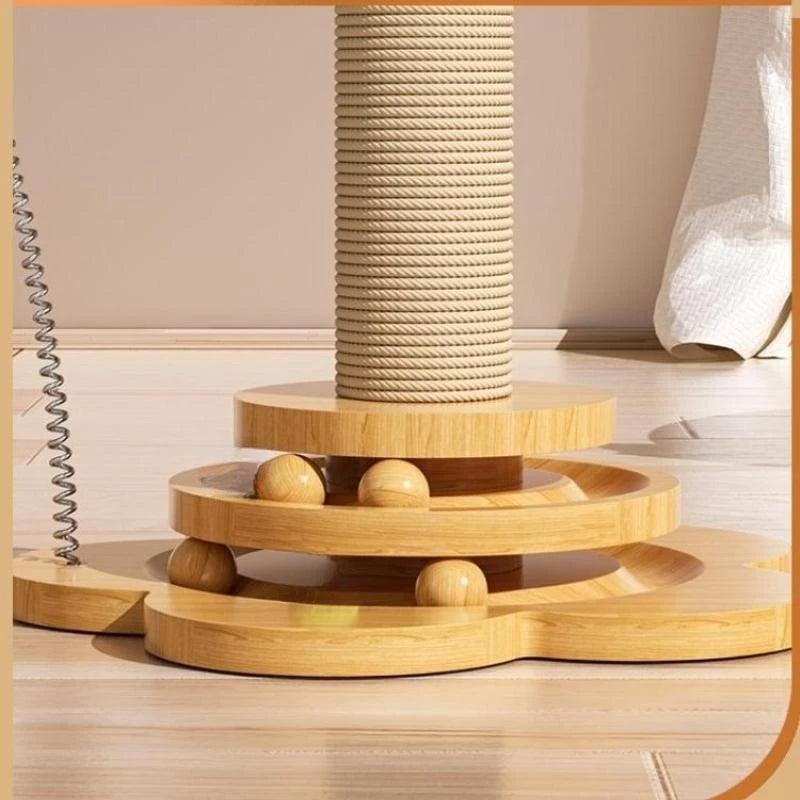 Pet Cat Toy Solid Wood Cat Turntable Funny Cat Stick  Balls Durable Sisal Scratching Board Cat Supplies Cat Grab Column - Stuff Xs