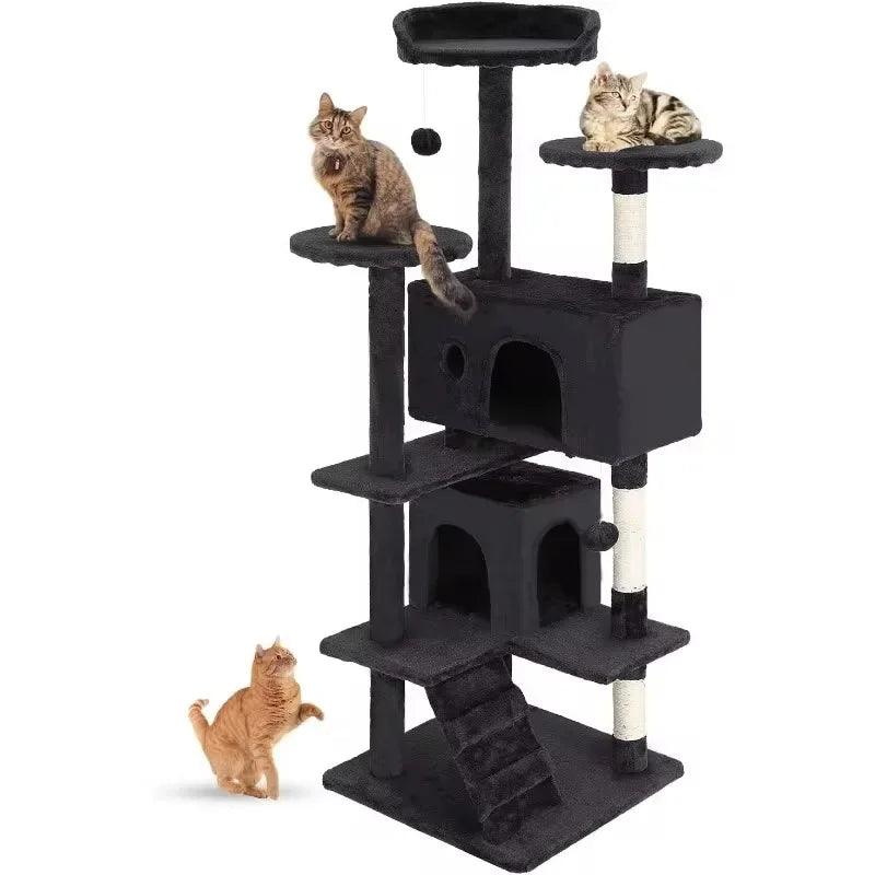 Cat Tree 54in Multi-Level Durable Cat Scratching Post & Cozy Fun Jumping Platform Space Saving Condo Pet Play House for Indoor - Stuff Xs