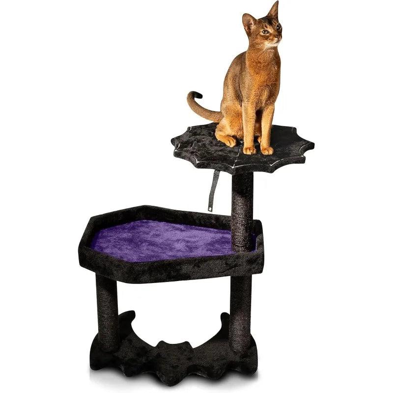 Gothic Tree with Coffin  Bed, Gothic Tower, Coffin  Tree with Sisal Scratching Posts for Halloween , Small Size - Stuff Xs