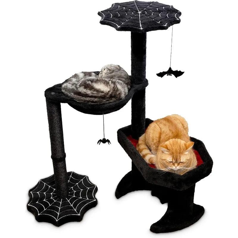 Gothic Tree with Coffin  Bed, Gothic Tower, Coffin  Tree with Sisal Scratching Posts for Halloween , Small Size - Stuff Xs