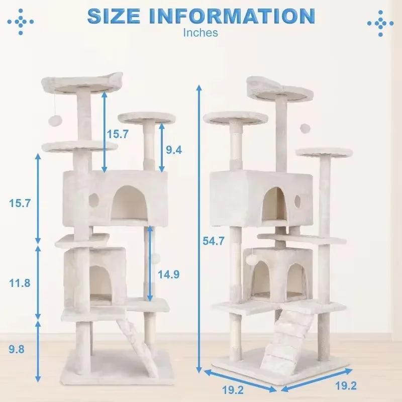 Cat Tree 54in Multi-Level Durable Cat Scratching Post & Cozy Fun Jumping Platform Space Saving Condo Pet Play House for Indoor - Stuff Xs