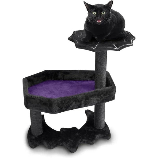 Gothic Tree with Coffin  Bed, Gothic Tower, Coffin  Tree with Sisal Scratching Posts for Halloween , Small Size - Stuff Xs