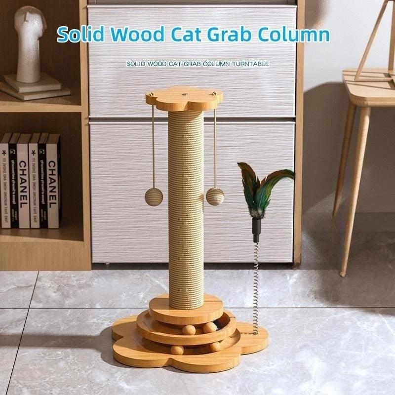 Pet Cat Toy Solid Wood Cat Turntable Funny Cat Stick  Balls Durable Sisal Scratching Board Cat Supplies Cat Grab Column - Stuff Xs