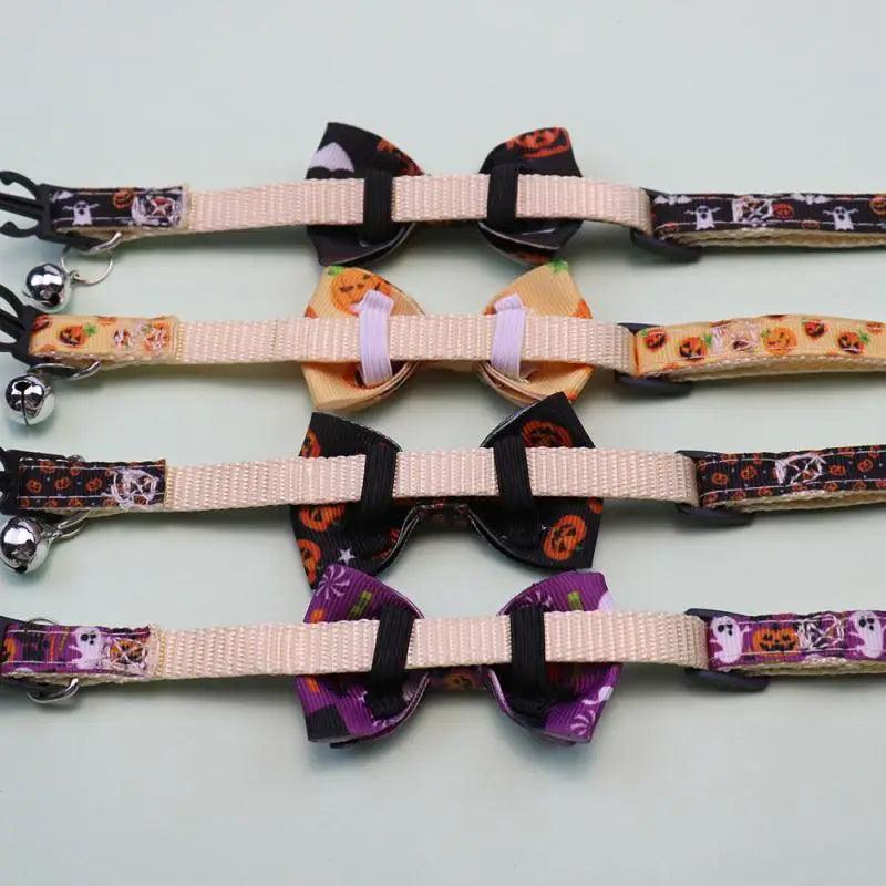 Explosive Pet Halloween Collar Bow With Bell Adjustable Cat Collar Small And Medium-sized Webbing Dog Collar - Stuff Xs