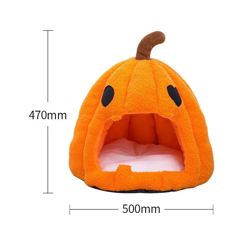 Halloween Pumpkin Cat Nest Autumn and Winter Warm Cat House Closed Cat Kennel Pets Halloween Pets - Stuff Xs