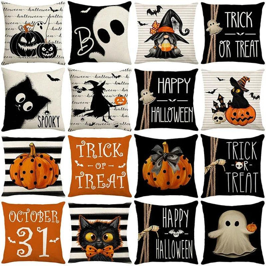 Halloween Decor Pillow Case 45x45 Pillow Cover Funny Pumpkin Ghosts Black Cat Print Cushion Cover Home Decorations Holiday Gifts - Stuff Xs