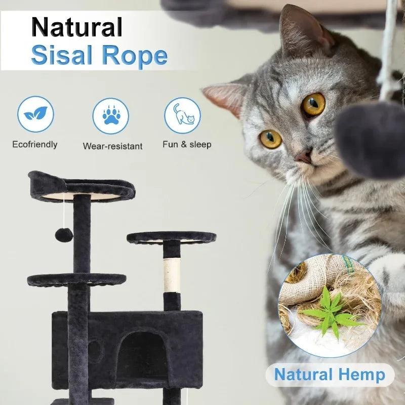 Cat Tree 54in Multi-Level Durable Cat Scratching Post & Cozy Fun Jumping Platform Space Saving Condo Pet Play House for Indoor - Stuff Xs