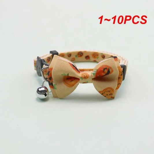 Explosive Pet Halloween Collar Bow With Bell Adjustable Cat Collar Small And Medium-sized Webbing Dog Collar - Stuff Xs