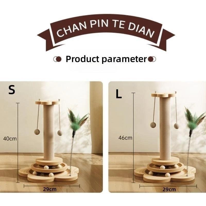 Pet Cat Toy Solid Wood Cat Turntable Funny Cat Stick  Balls Durable Sisal Scratching Board Cat Supplies Cat Grab Column - Stuff Xs