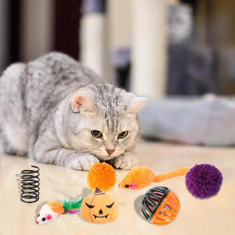 Cat Toys For Kittens Halloween Pumpkin Cube Catnip Toy Set Hide And Seek Cat Toy Feather Toys Cat Play Tunnel For Small Pets - Stuff Xs