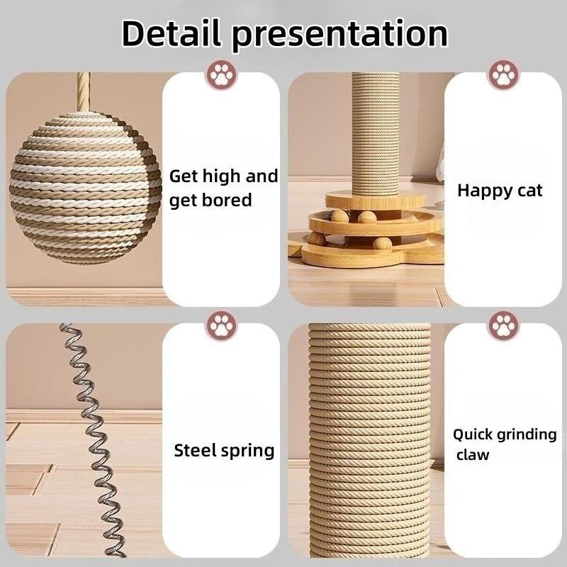 Pet Cat Toy Solid Wood Cat Turntable Funny Cat Stick  Balls Durable Sisal Scratching Board Cat Supplies Cat Grab Column - Stuff Xs